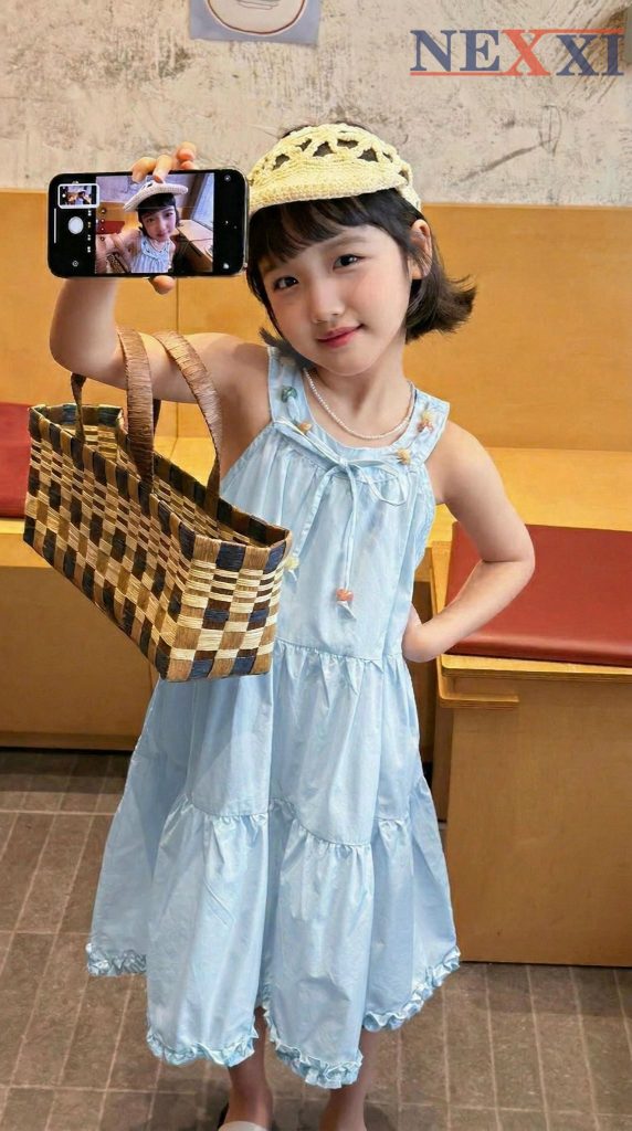 2603.11Đầm tơ cổ yếm nhún tầng kết hạt