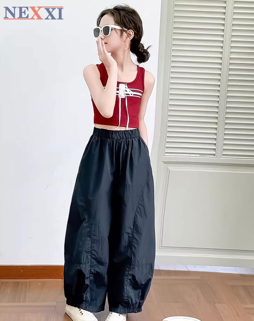 Quần Dài Bé Gái Ống Cong Hottrend – Quần Gió Nhăn Lưng Thun Lai Nhún, Form Rộng Mặc Hè NEXXI
