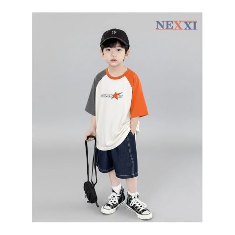 Áo Thun Bé Trai NEXXI – Form Rộng Phối Màu Cá Tính, Cotton 4C Thoáng Mát, In Seven Hottrend