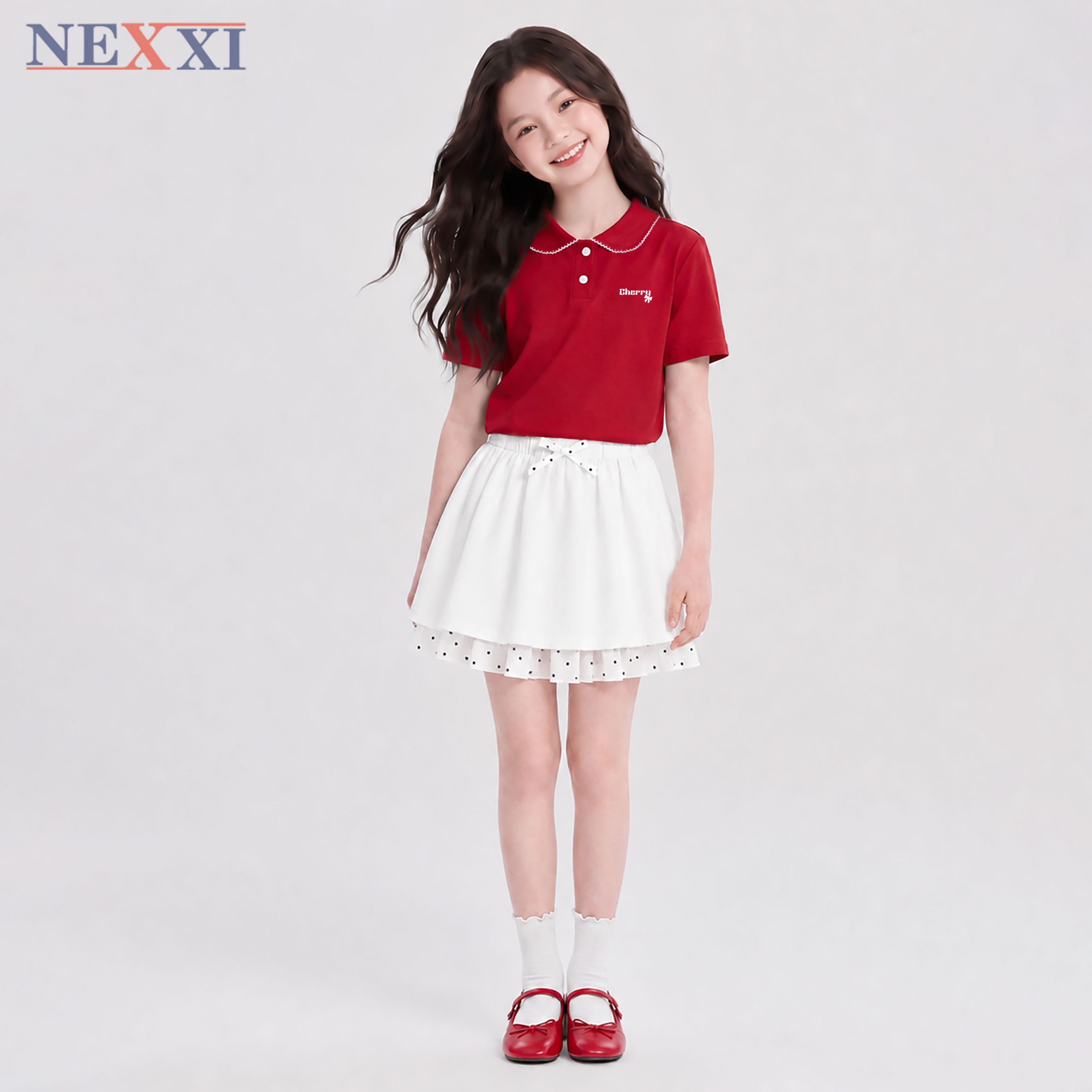 2608.11Sét váy kèm áo viền ren cherry