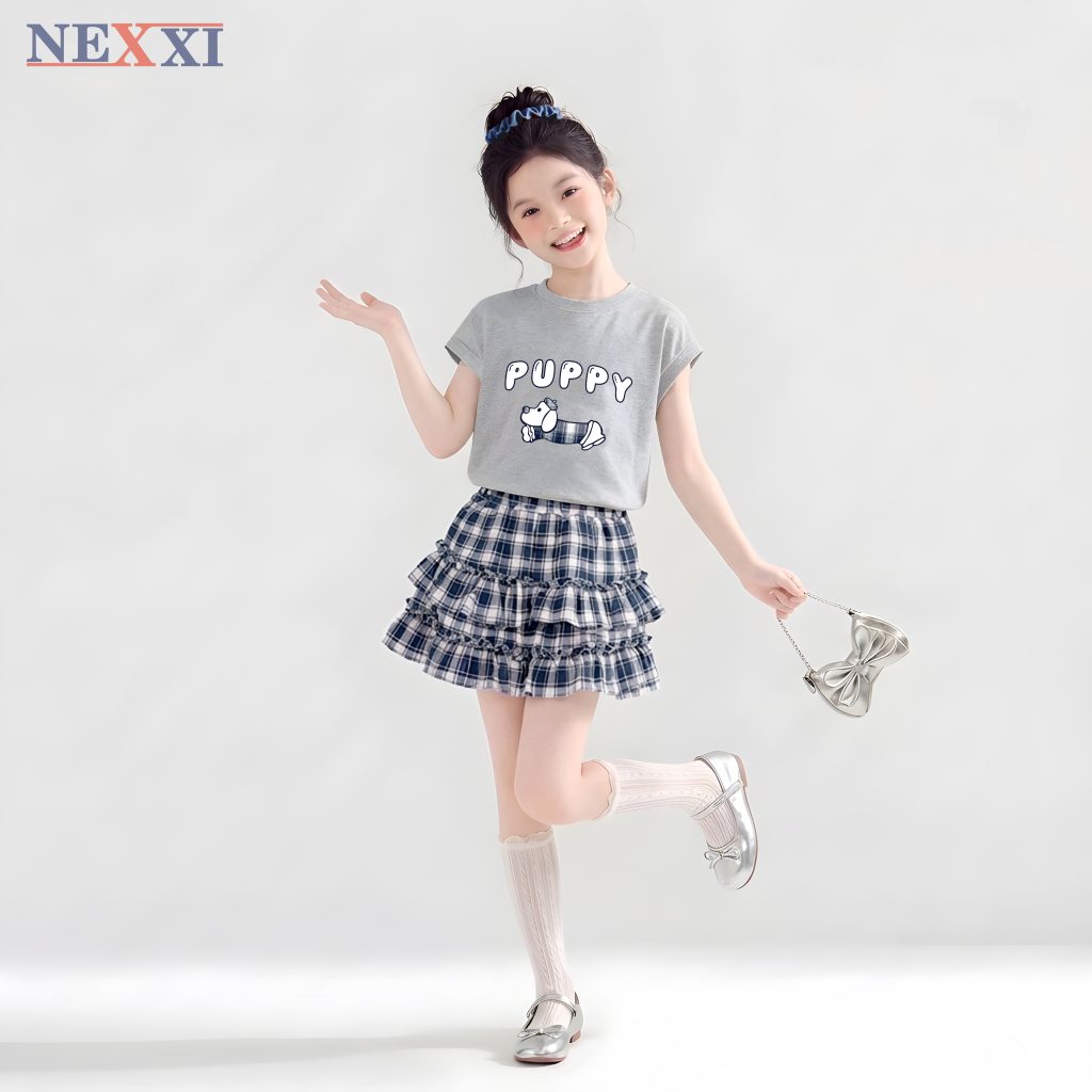 2604.4Sét váy caro 2 tầng kèm áo puppy