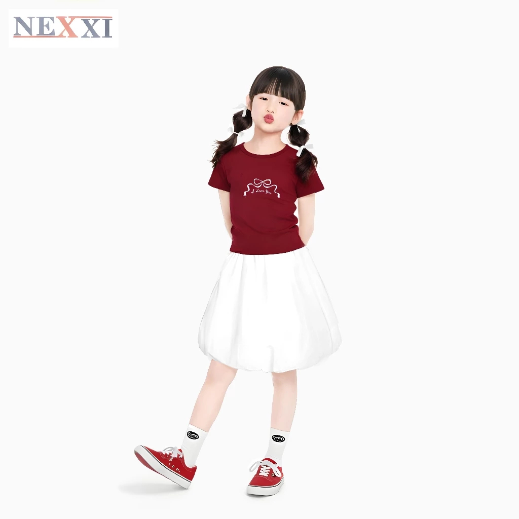 2512.8Sét váy bí lửng kèm áo thêu nơ