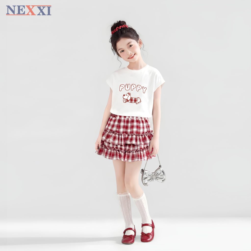 2604.4Sét váy caro 2 tầng kèm áo puppy