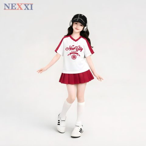 Set Váy Áo Bé Gái NEXXI Chân Váy Xếp Ly Kèm Quần Áo Thun Cotton Cho Bé Năng Động 12-55kg