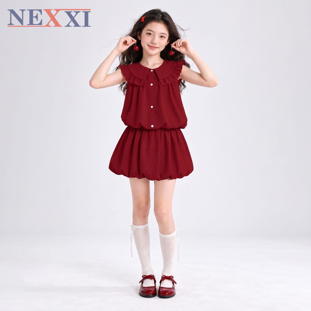 2609.8Sét váy bí kate hàn cổ sen viền bèo