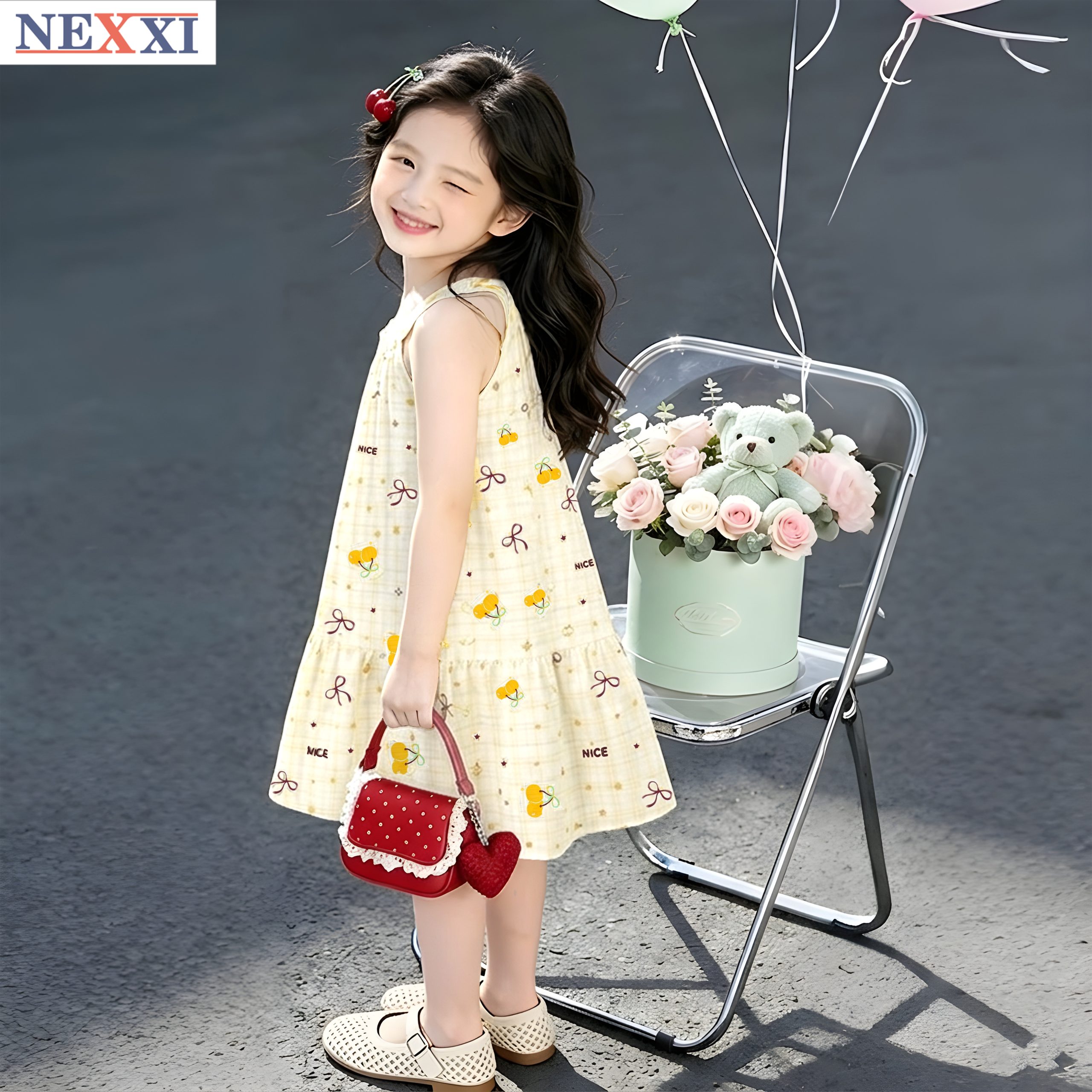 2605.11Đầm cổ yếm đũi hàn họa tiết