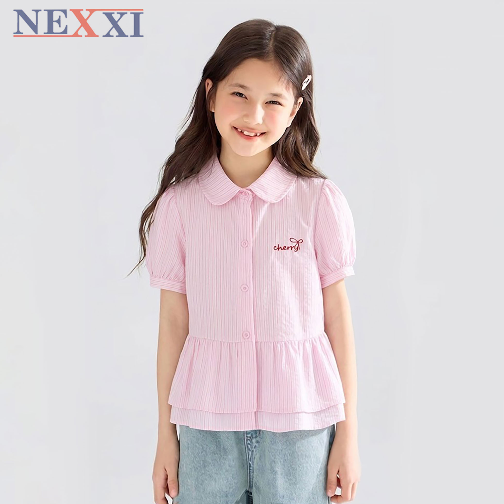 2608.2Sơ mi sọc bèo 2 tầng cherry
