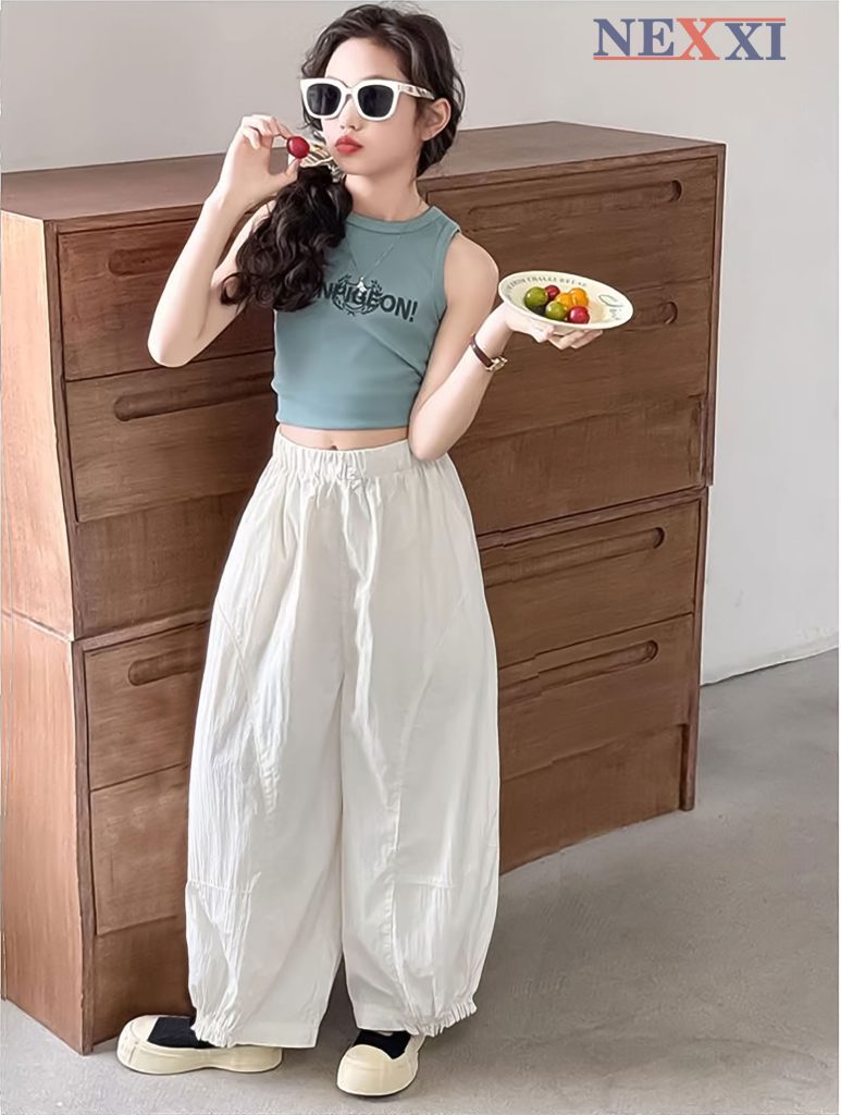 2604.4Quần dài gió nhăn ống cong nhún lai