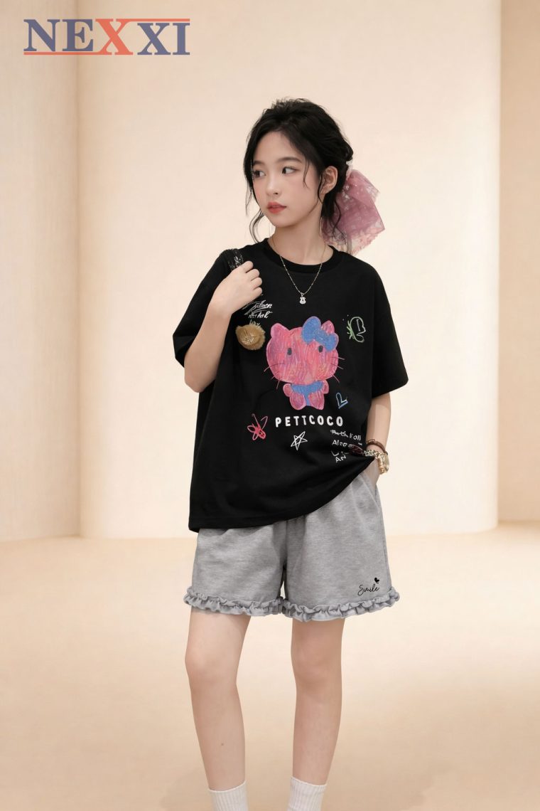 Quần Short Bé Gái Cotton 4C Mềm Mại In Smile – Quần Sọt Viền Bèo Style Hàn, Size Mẹ & Bé NEXXI