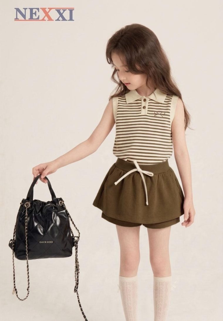 Set Bé Gái NEXXI – Áo Sát Nách Sọc Borip In Nơ + Quần Váy Xòe Xinh Xắn Outfit Hàn Quốc Mùa Hè