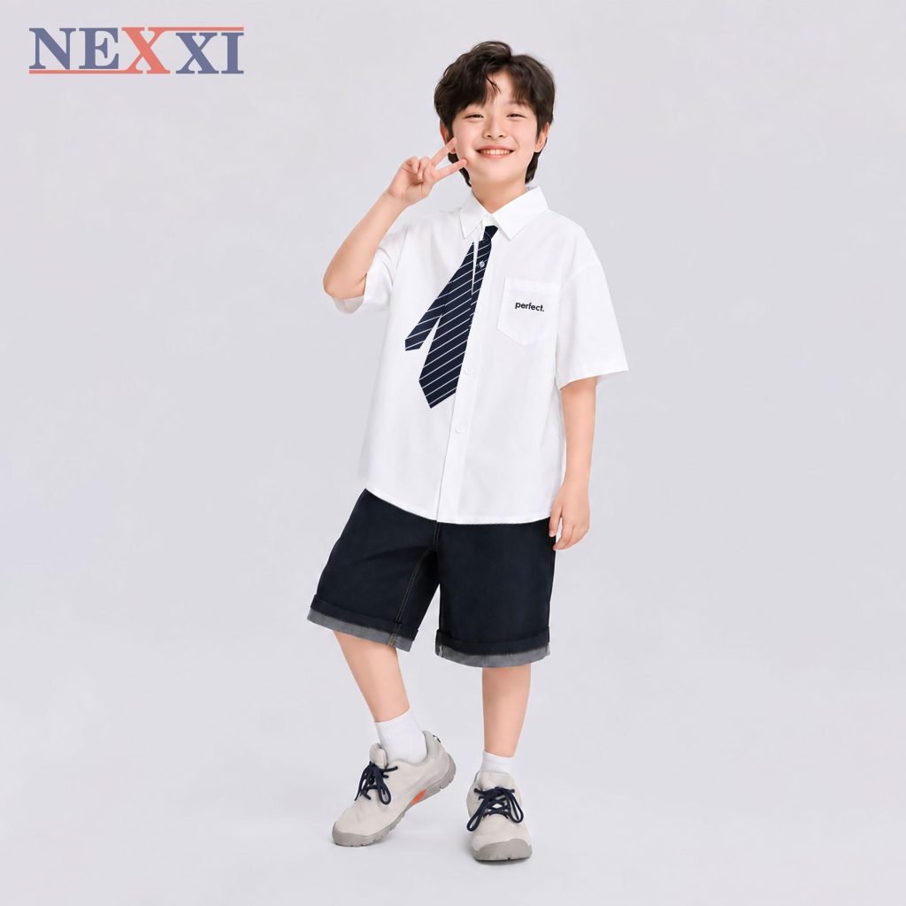 2608.4Sét sơ mi in cà vạt kèm quần jean
