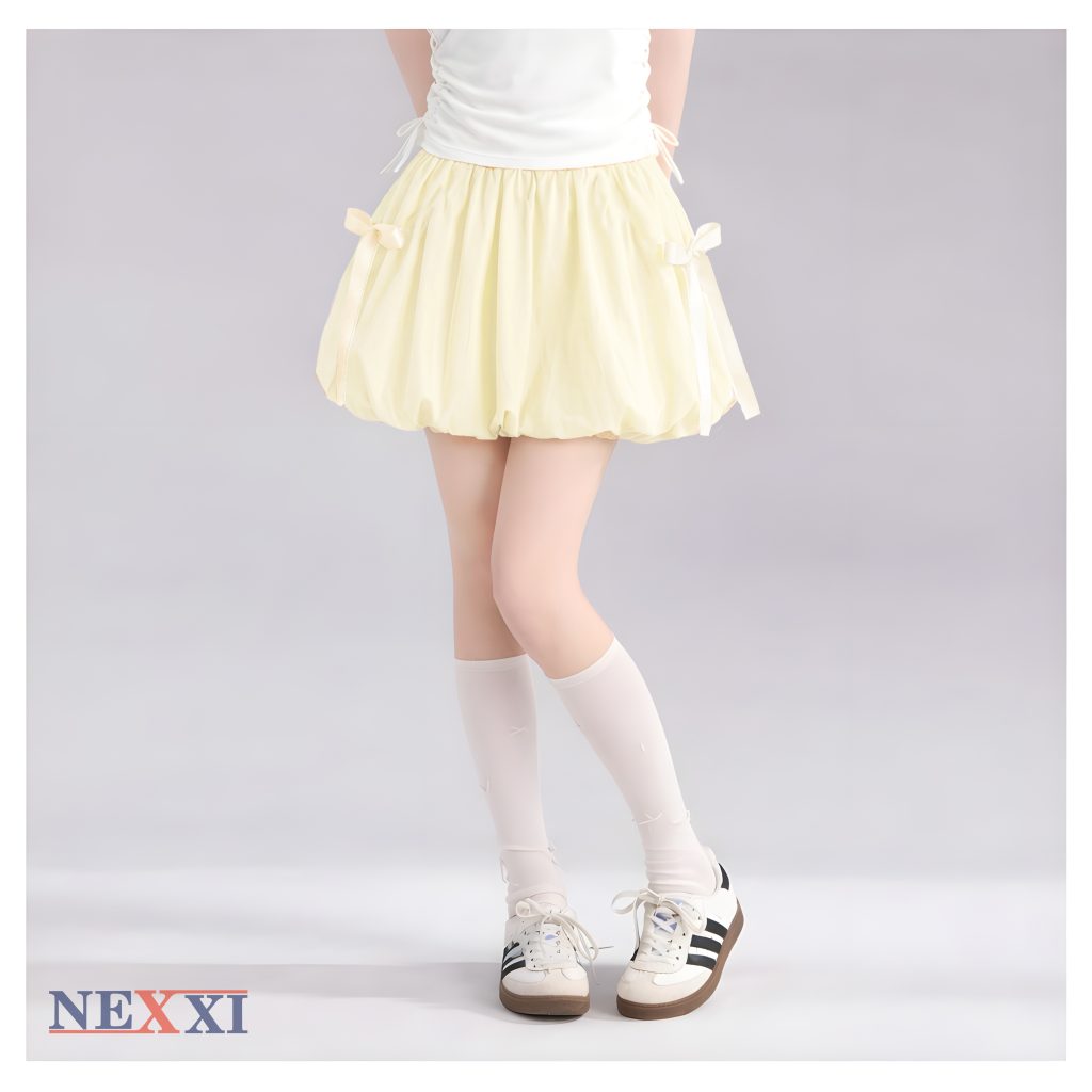 Chân Váy Bí Bé Gái NEXXI Dáng Phồng Đính Nơ Hai Bên Túi – Váy Cotton Kate Hàn Có Chip Xinh Xắn