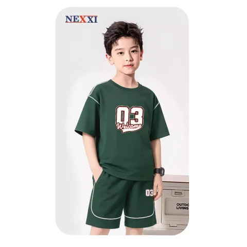 Bộ Thun Bé Trai Ngắn Tay, Cộc Tay Co Dãn Thoải Mái Form Chuẩn Năng Động In Số 03 NEXXI