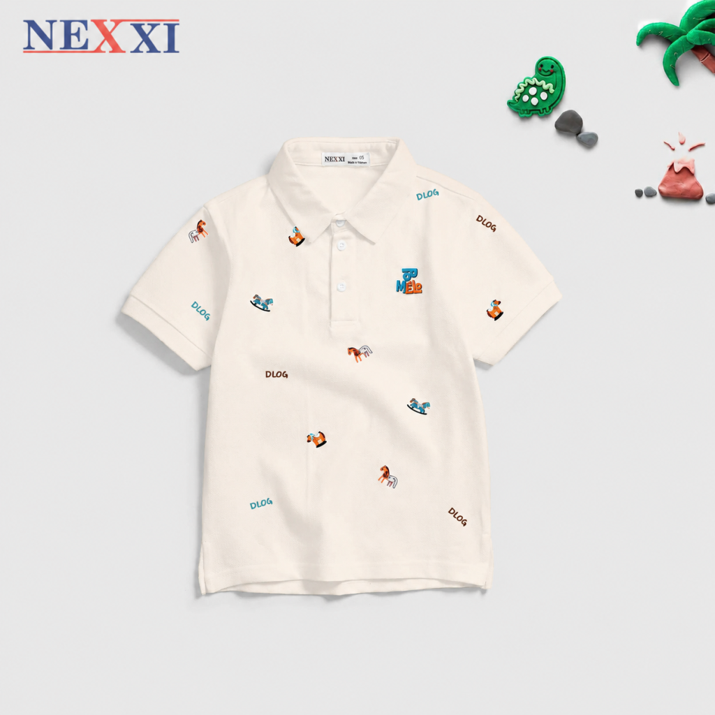 Áo Polo Bé Trai NEXXI Vải Cá Sấu Co Giãn Thấm Hút Mồ Hôi Họa Tiết Ngựa Cho Bé Từ 12-50kg