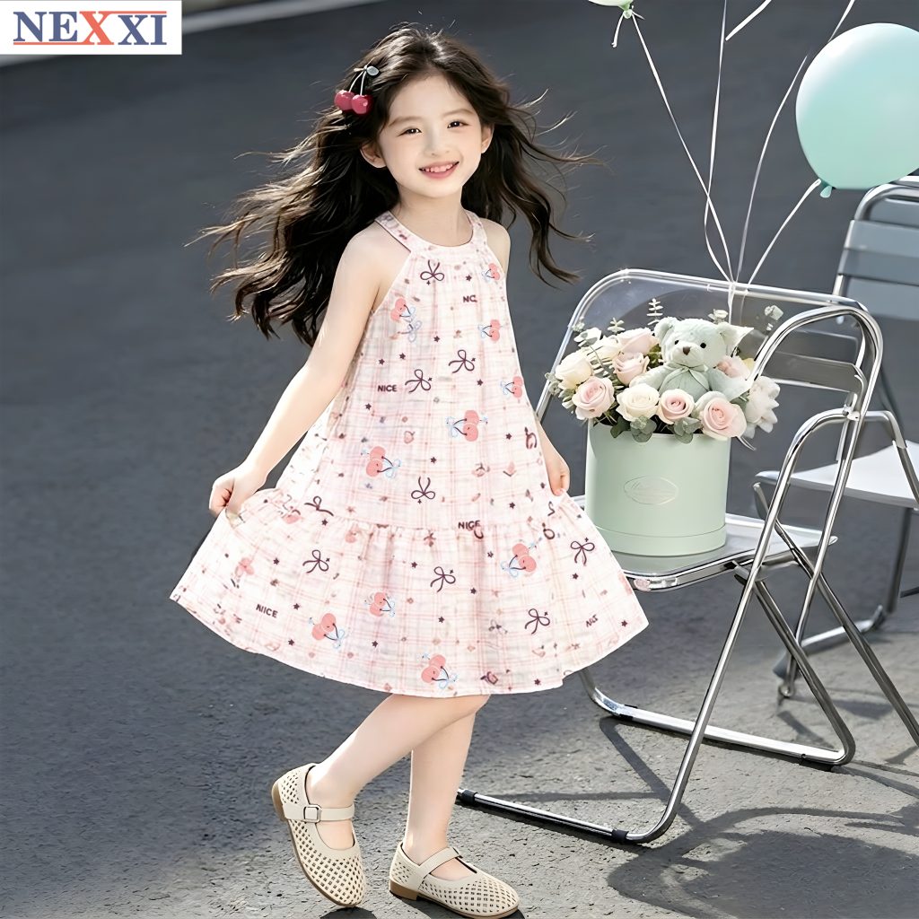 2605.11Đầm cổ yếm đũi hàn họa tiết