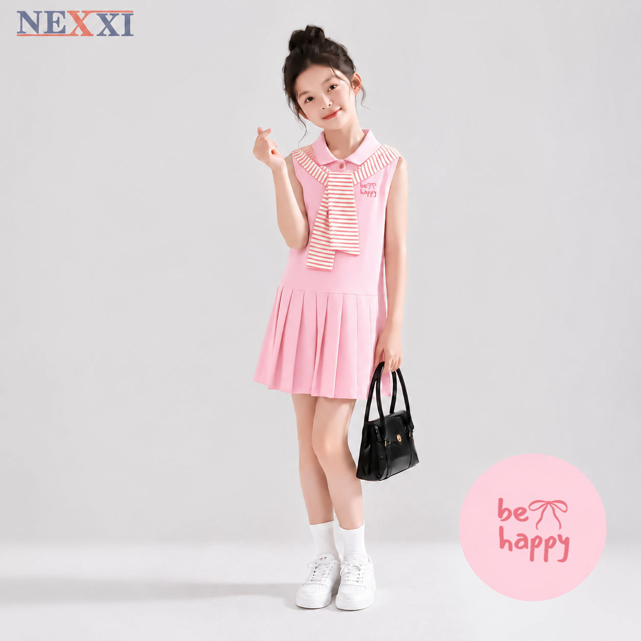 2607.8Đầm thun cổ bẻ dây vai sọc happy