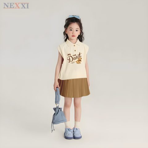 Set Váy Bé Gái NEXXI Áo Polo Chân Váy Kaki Xếp Ly Kèm Quần Cho Bé Đi Học Đi Chơi Vải Mềm Mịn