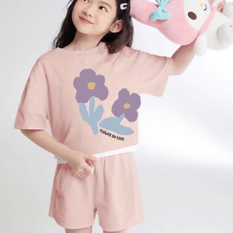Set Thun Bé Gái NEXXI – Bộ Thun Ngắn Tay Co Giãn 4C, In Hoa Xinh Xắn, Phối Lai Năng Động Diện Hè