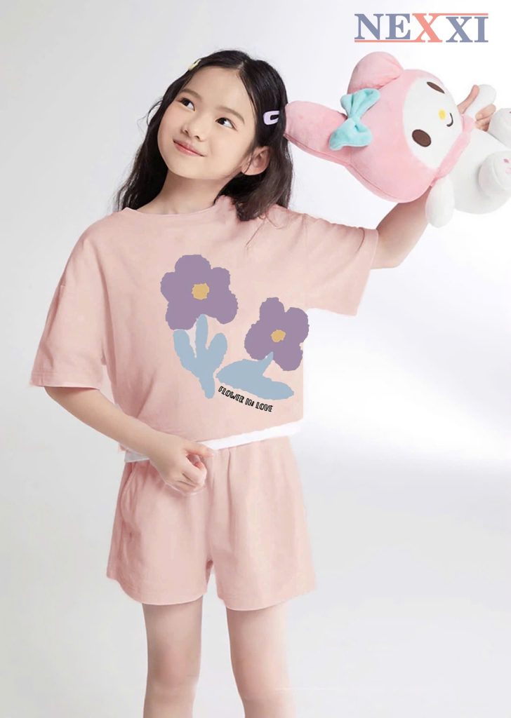 2604.8Bộ thun ngắn tay phối lai 4 hình hoa
