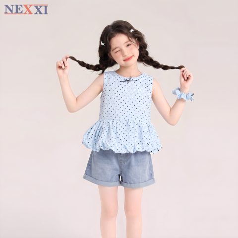 Quần Short Jean Bé Gái NEXXI – Quần Sọt Jean Cotton Wash Màu Lưng Thun Siêu Xinh