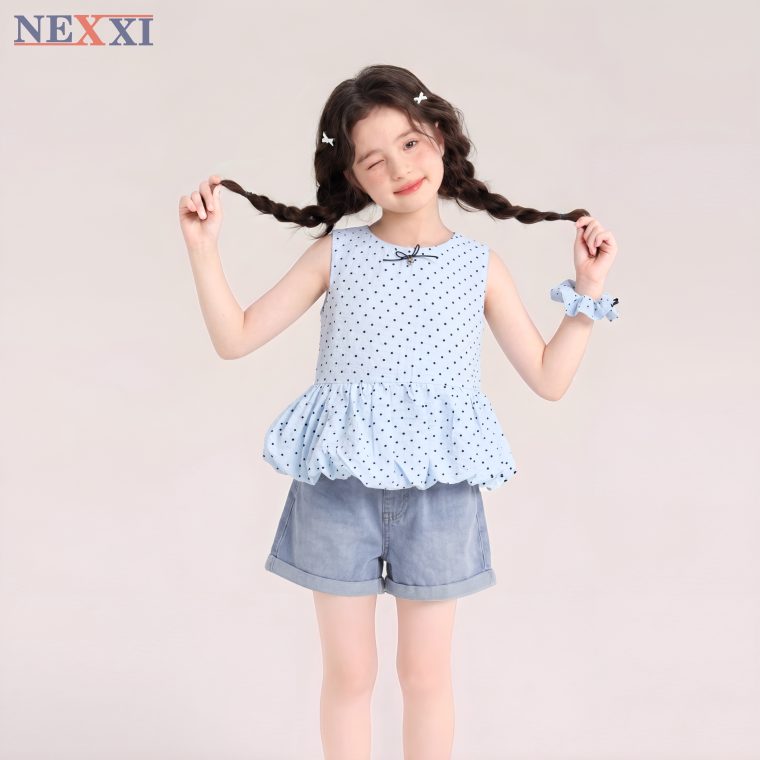 Quần Short Jean Bé Gái NEXXI – Quần Sọt Jean Cotton Wash Màu Lưng Thun Siêu Xinh