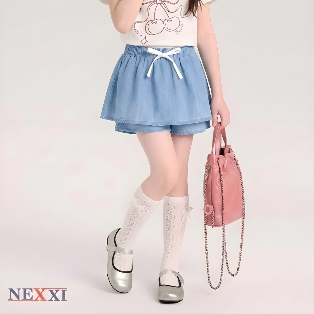 2606.2Quần váy jean đính nơ lưng