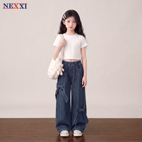 2610.2Quần jean dài ống suông 2 nơ 3D