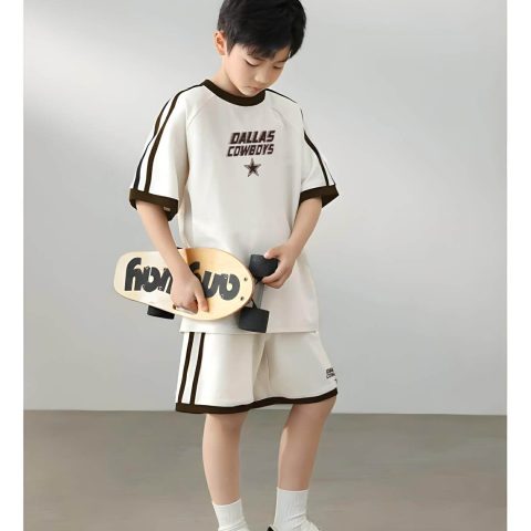 Set Bé Trai Ngắn Tay In Dallas Cowboy, Bộ Thun Lửng Bé Trai Form Rộng Viền Sọc Phong Cách Thể Thao NEXXI