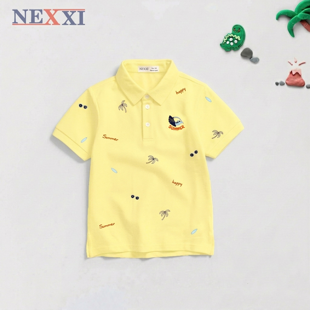 2603.8Áo thun cổ bẻ họa tiết biển happy