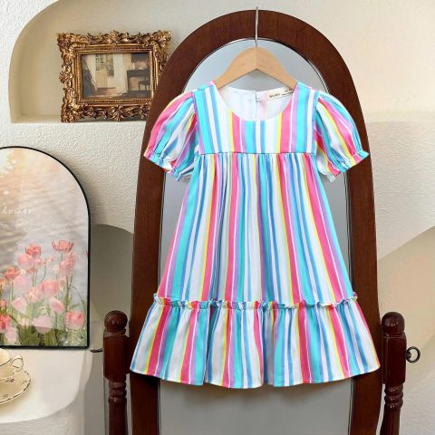 Đầm Babydoll Xoè Vai Tơ Sọc Dễ Thương Bé Gái NEXXI