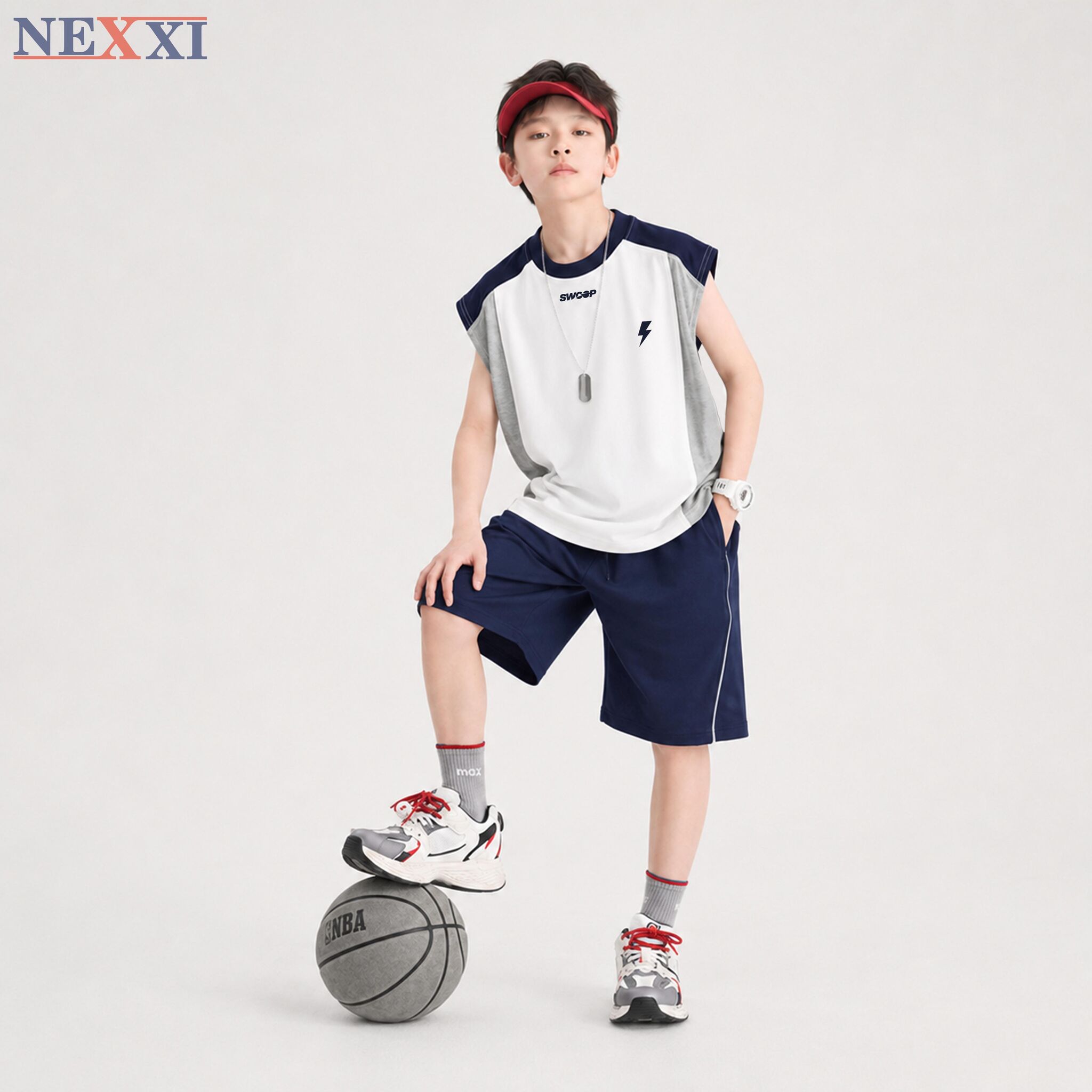 Bộ Thun Sát Nách Bé Trai NEXXI – Cotton 4 Chiều Phối Màu In SWOOP, Bộ Đồ Thể Thao Mùa Hè Siêu Mát