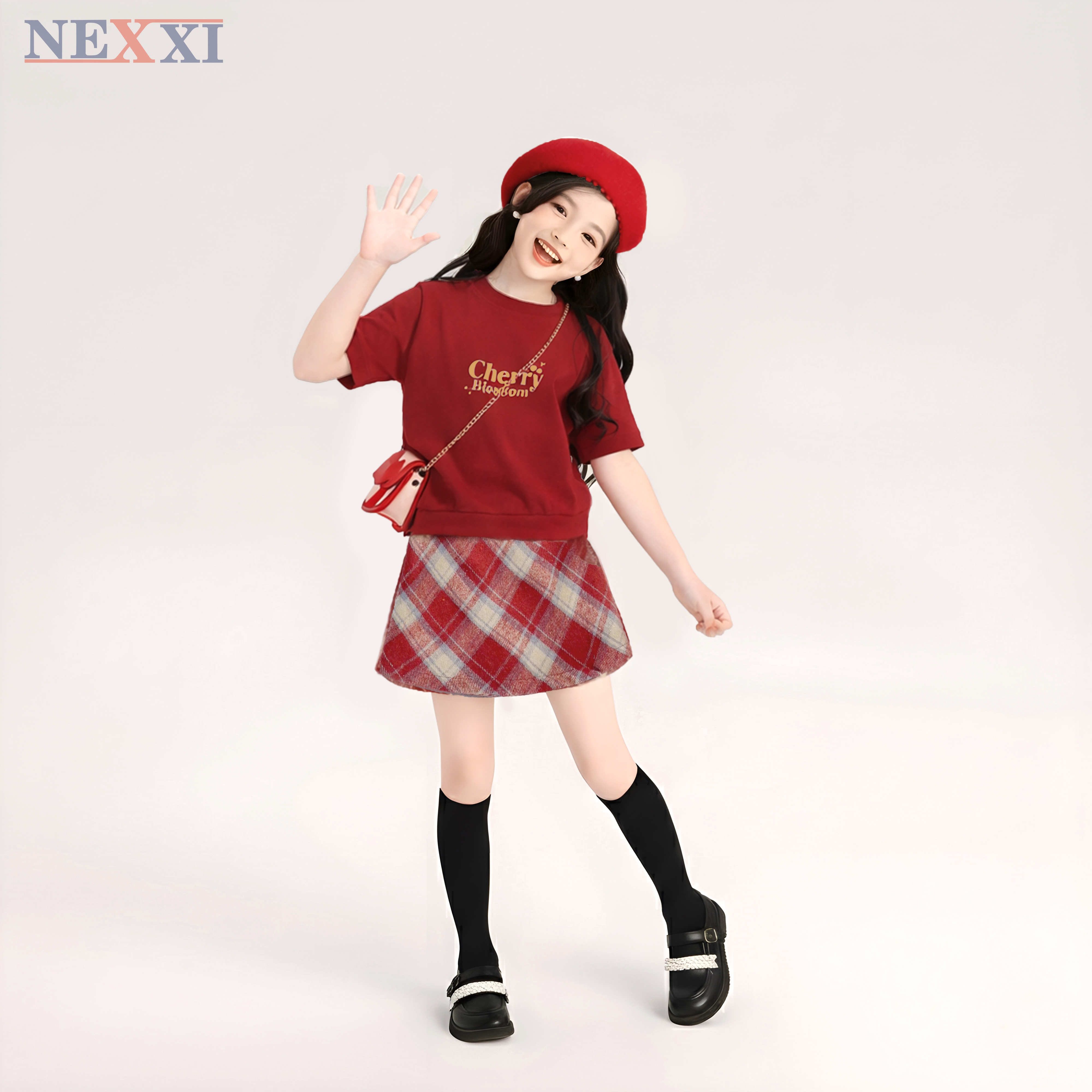 2601.4Set váy caro chữ A kèm áo cherry