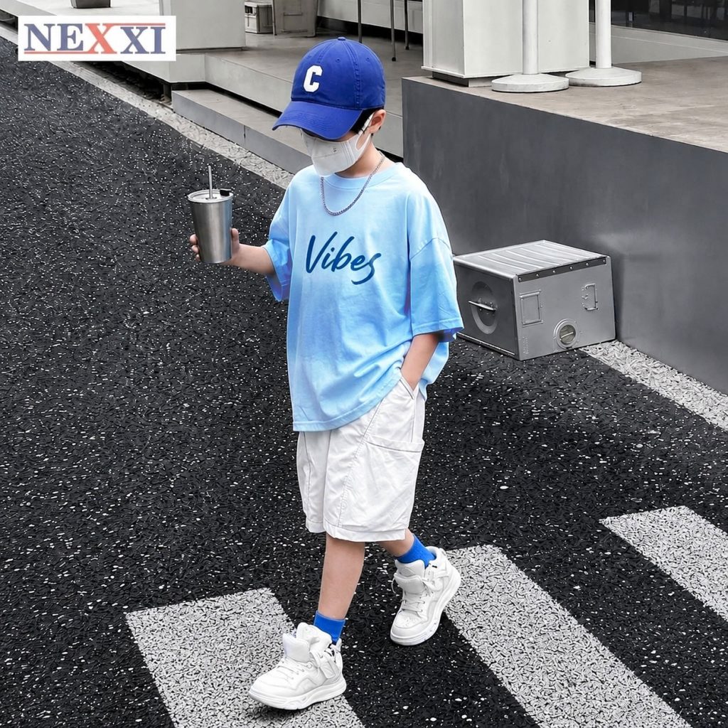 Set Bộ Bé Trai NEXXI Áo Thun Form Rộng + Quần Lửng Kaki Cotton Siêu Mềm Mát Cho Bé Đi Học Đi Chơi